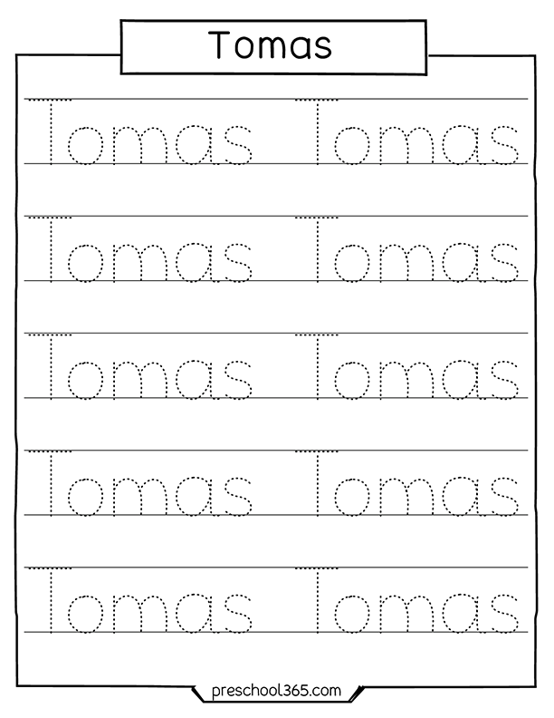 Tomas name tracing sheet for preschool children