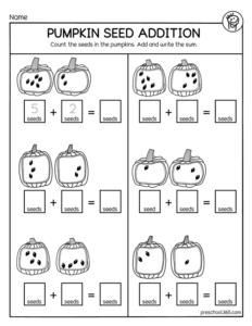 Pumpkin seeds addition activity for kindergarten children