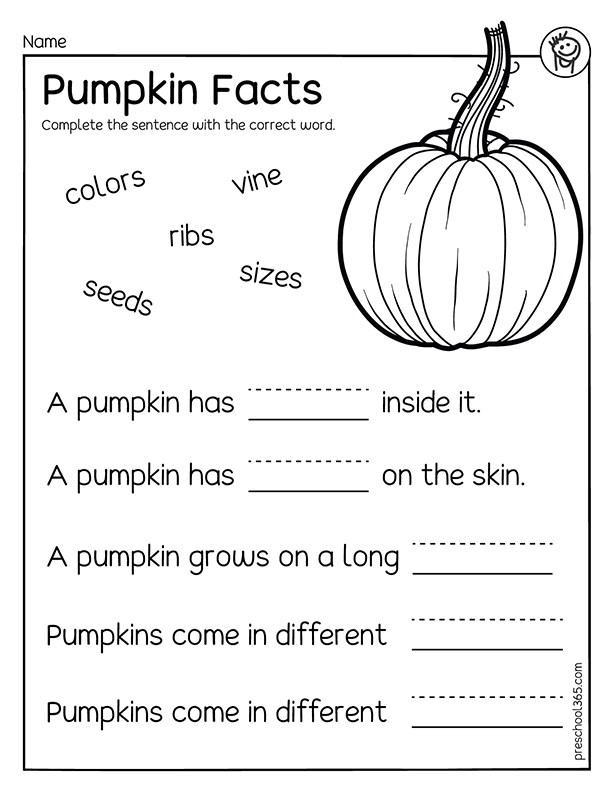 Pumpkin facts activity sheets for first grade children