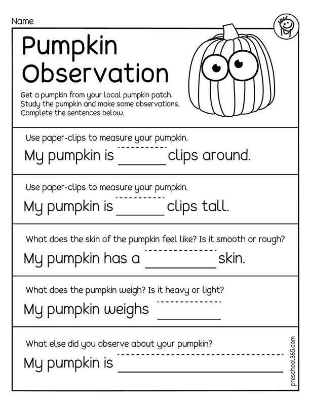Pumpkin STEM activity worksheet for kids