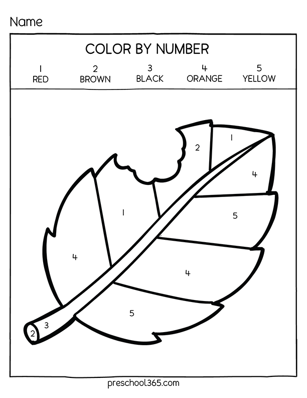 Autumn leaves color by number preschool activity