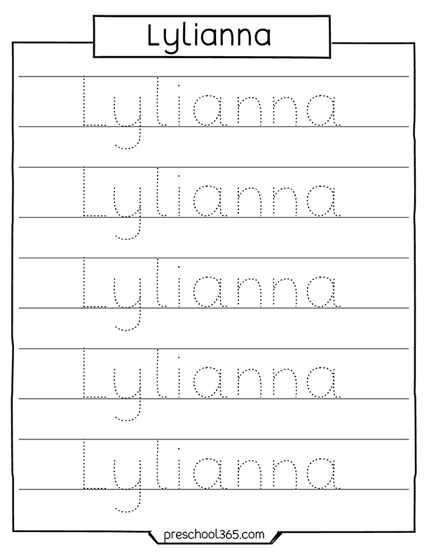Free preschool kids name tracing activity sheet lylianna
