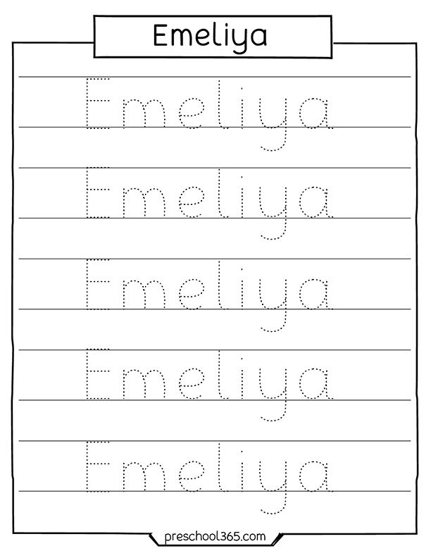 Free name tracing activity for preschool children Emeliya