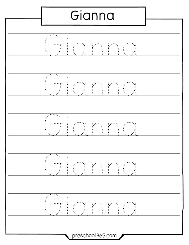 Free name tracing activity for preschool children Gianna