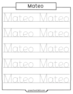 Free name tracing activity for preschool children Mateo