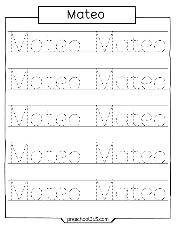 Free name tracing activity for preschool children Mateo