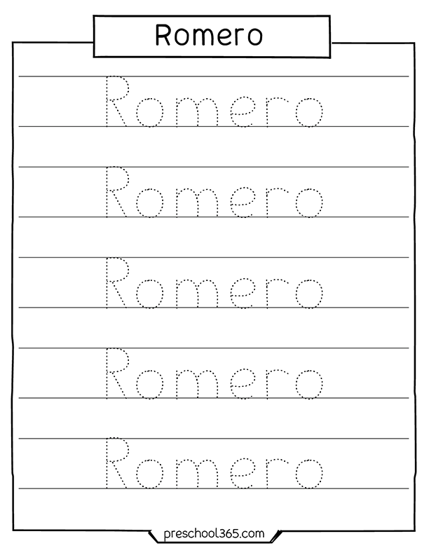 Free name tracing activity for preschool children Romero
