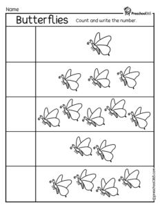 Easy butterfly theme count and write for homeschool kids