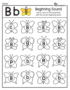 Butterfly theme beginning sounds for prek kids
