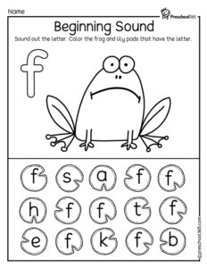 F as in FROG, Letter F identification activity for preK homeschool children