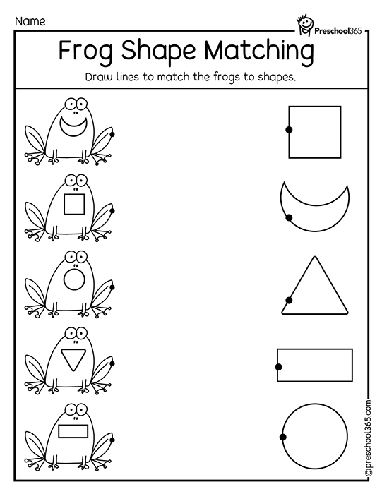 Frog Theme Shapes worksheets for preschool and PreK kids