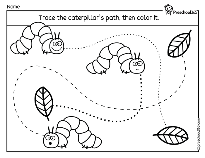 Free Caterpillar line Tracing Activities For Preschool Homeschoolers