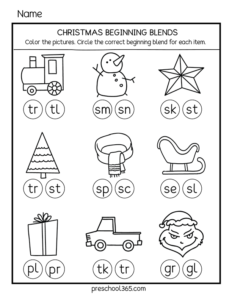 kindergarten-christmas-beginning-blends-activity-sheets | Preschool365