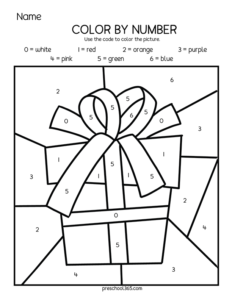 Christmas theme color by number kindergarten activity