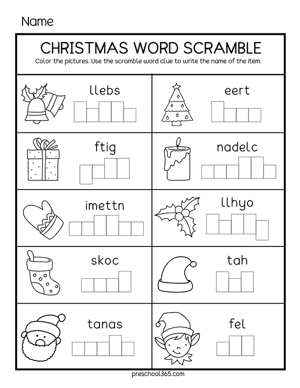 Christmas word scramble activities for children