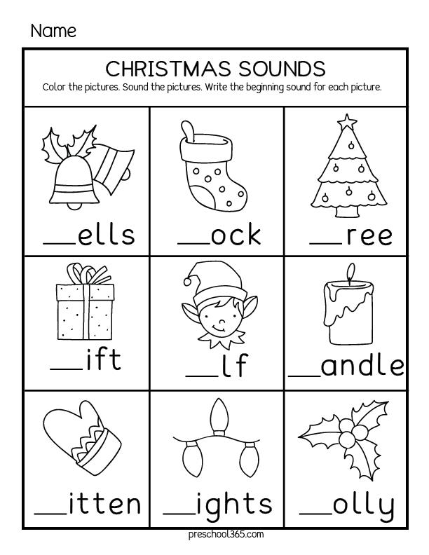Free Christmas beginning sound activities for kids