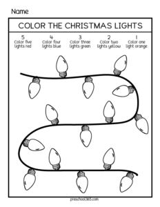 Free color the xmas lights worksheets for homeschool kids