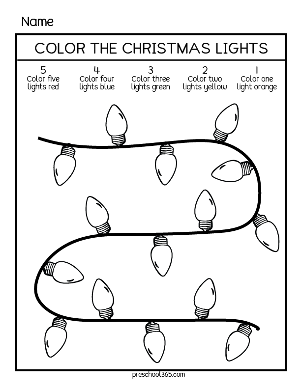 Free color the xmas lights worksheets for homeschool kids