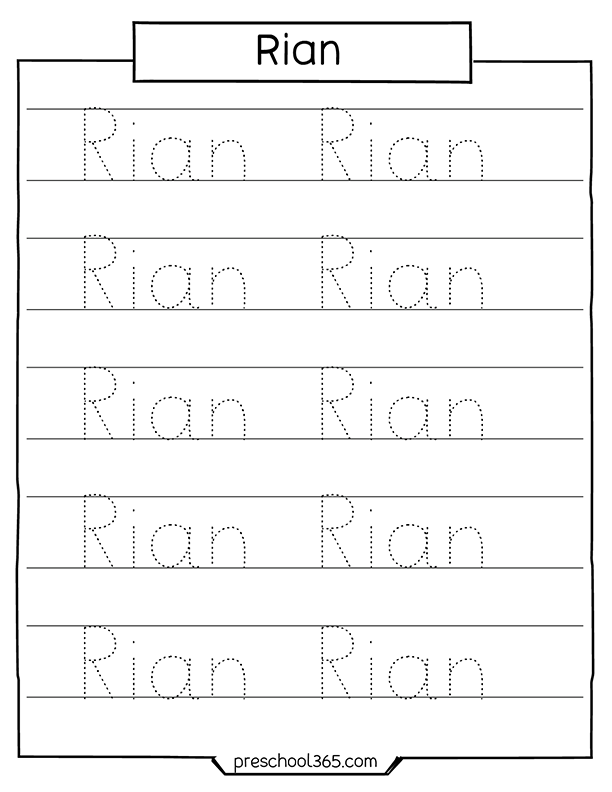Free name tracing sheets for kids rian
