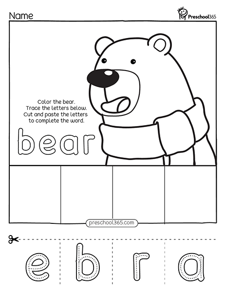 Color the big brown bear preschool printables