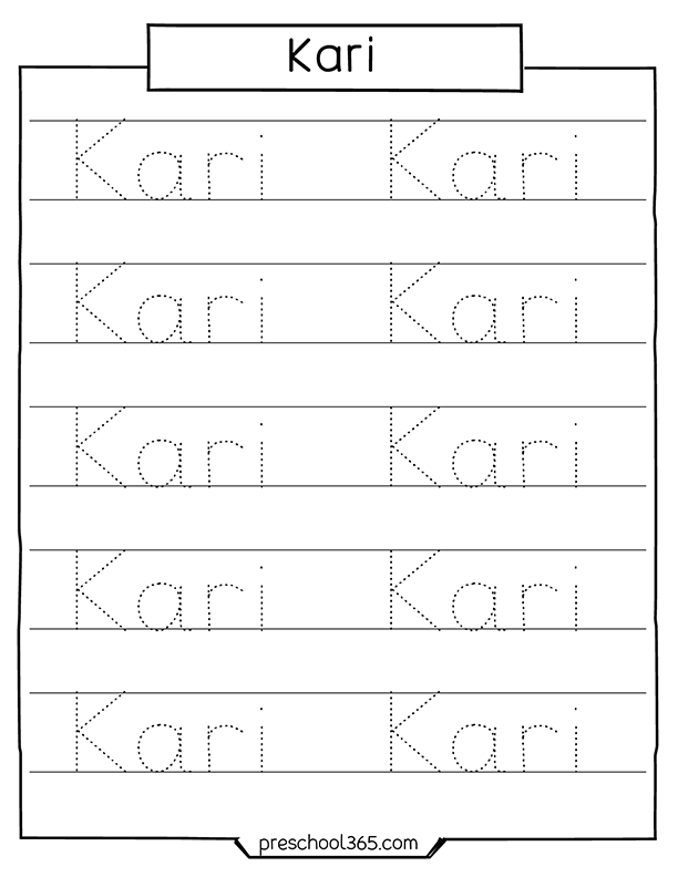 Free preschool name tracing sheet Kari