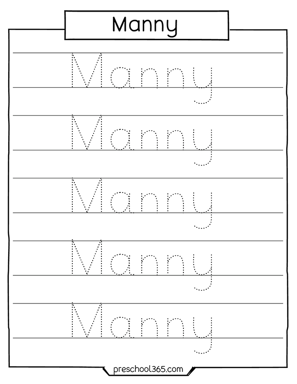 Free name tracing sheet Manny