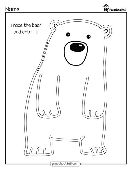 Free Trace The Brown Bear Activity Worksheet for homeschool Preschool children