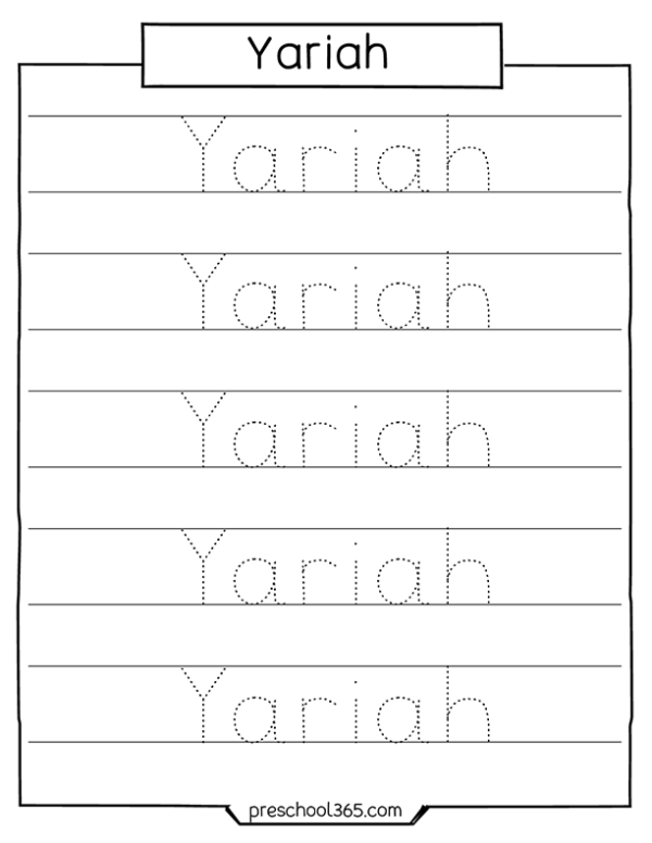 Yariah Gabriella Mila Genevieve Bethany Valeria Preschool name tracing ...
