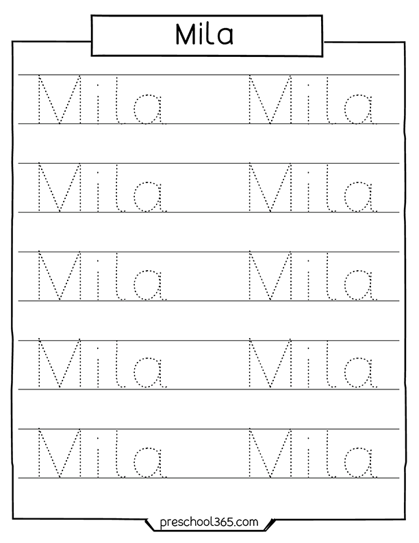 Free preschool name tracing practice sheets