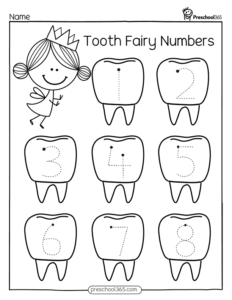 prek-tooth-care-number-tracing-activity-sheets-04 | Preschool365