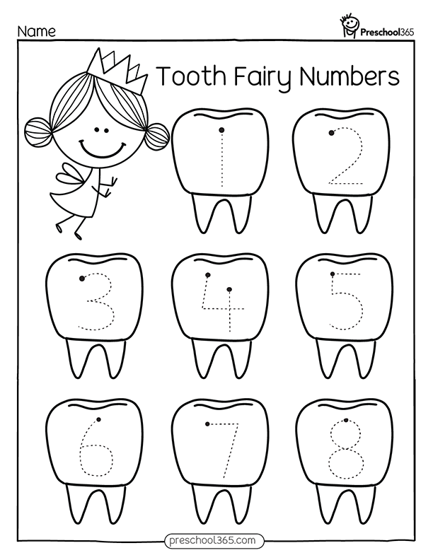 Preschool Tooth Number Tracing Activity