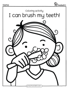 Brush my teeth preschool coloring activity