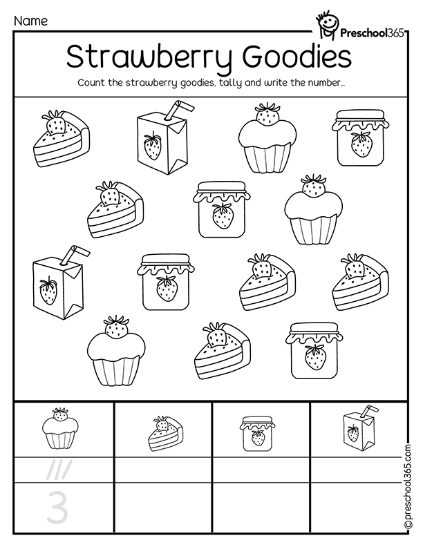 Count and tally strawberry homeschool worksheet