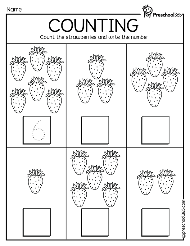 Strawberry counting and number activity for preschool kids