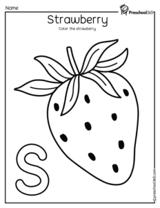 Free strawberry coloring worksheet