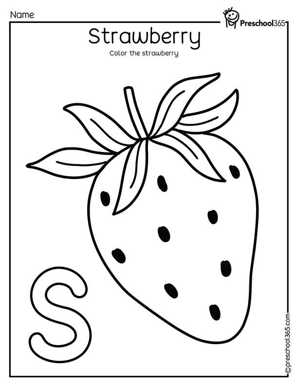 Free strawberry coloring worksheet