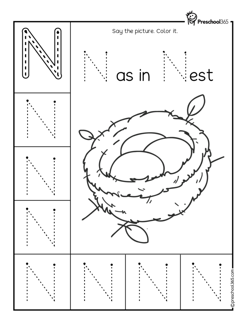 Free Uppercase Letter N Tracing Activity worksheet for Preschool children