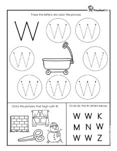 UPPERCASE Letter W Tracing worksheet for preK children