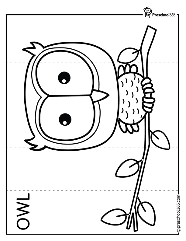 Owl coloring Puzzle Worksheet for kids