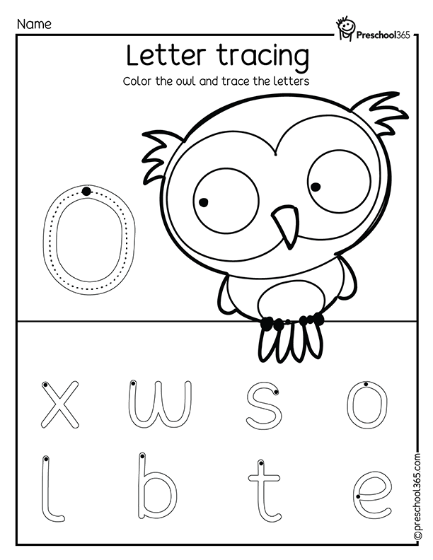 Preschool Owl tracing activity