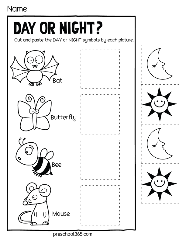 Animals I see in the night for preK children