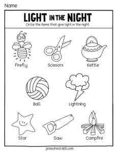 things that give light in the night preschool kids