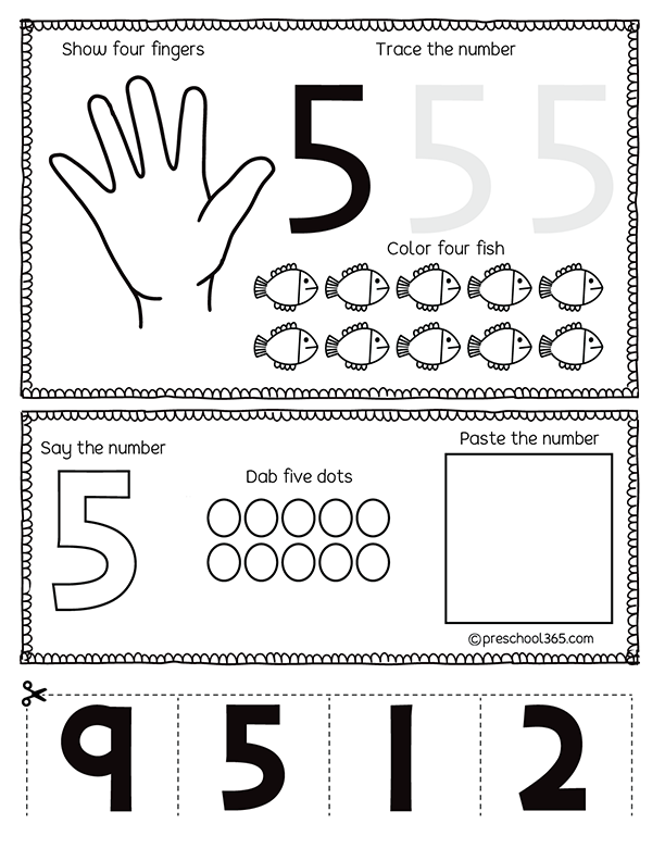 Free Fish and Fingers Number counting Activity Sheets for kids