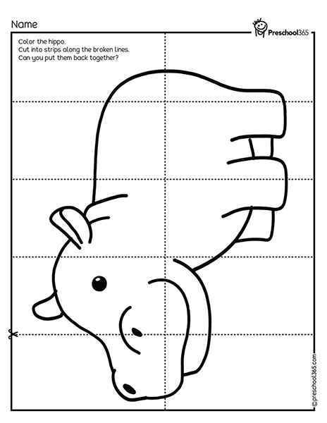Baby hippo puzzle activity for kindergarten