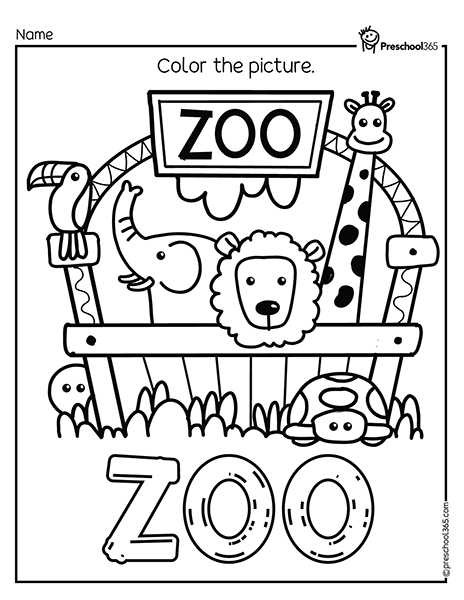 At the zoo Preschool activity sheet