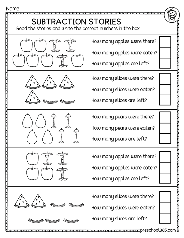Free Kindergarten and 1st Grade Subtraction Activity download Sheets