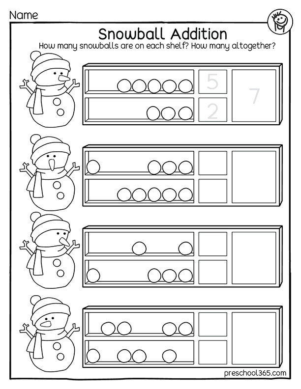 Count the snowballs kindergarten activity
