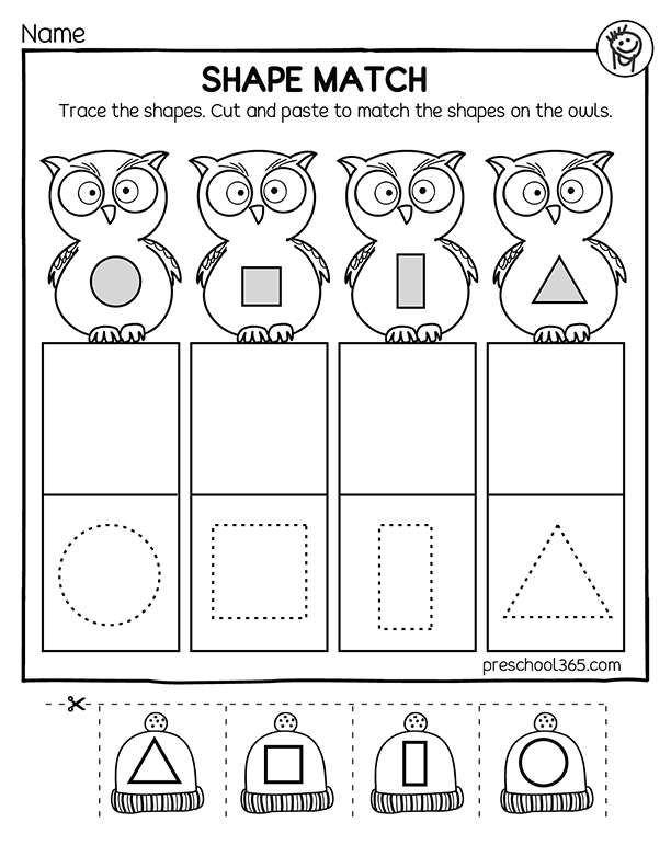 Winter shapes tracing activity for preschool kids