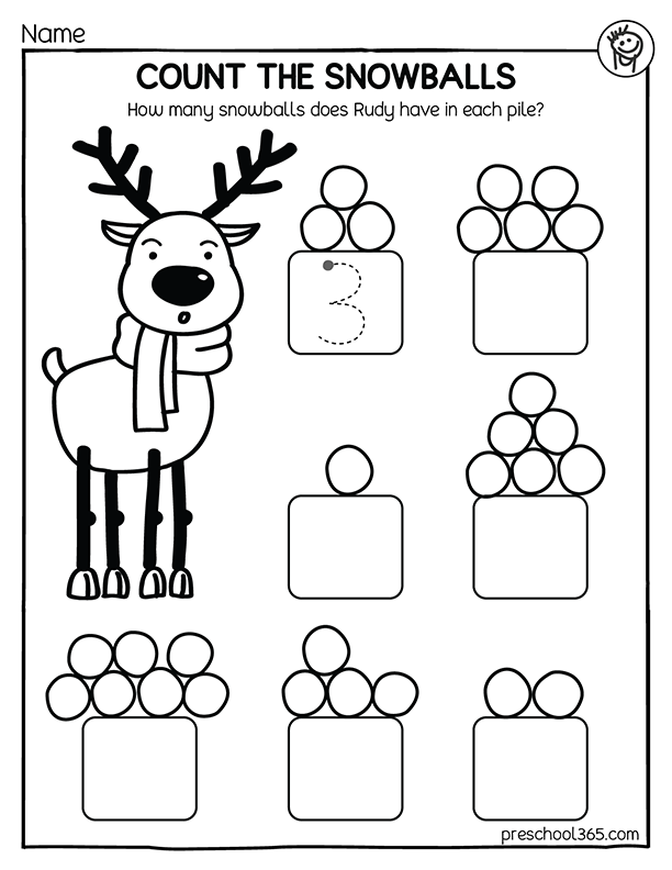Reindeer number worksheets for preschool homeschool