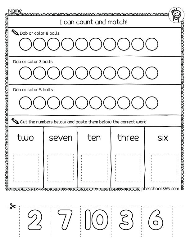 Counting backwards number activity for kids